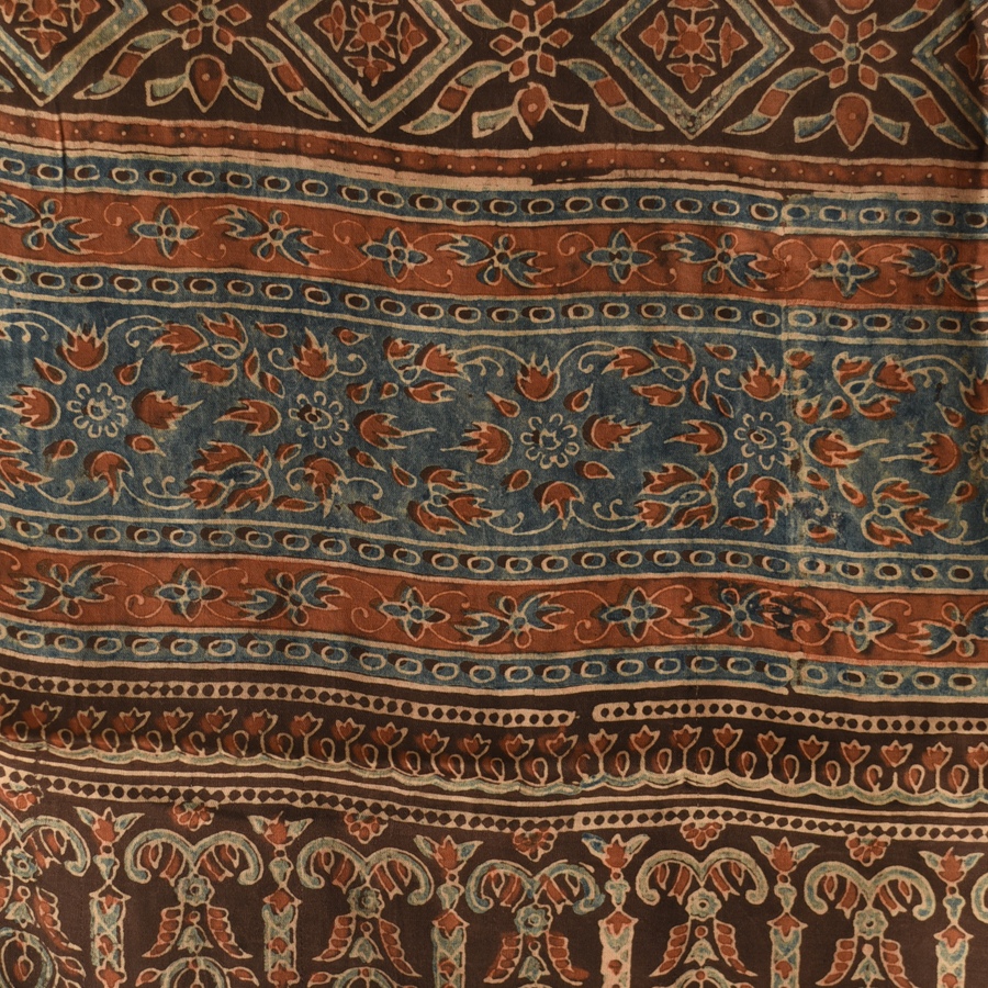 Natural Dyed Ajrakh - Modal Silk Brown Stole With Flower Motif