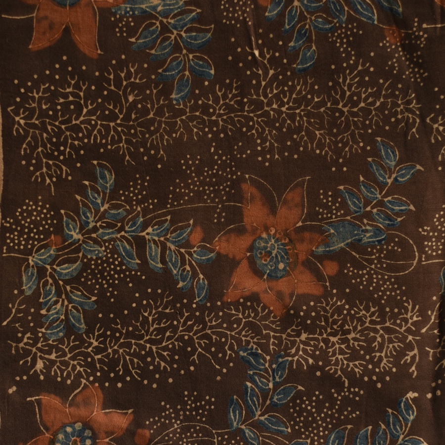Natural Dyed Ajrakh - Modal Silk Brown Stole With Flower Motif
