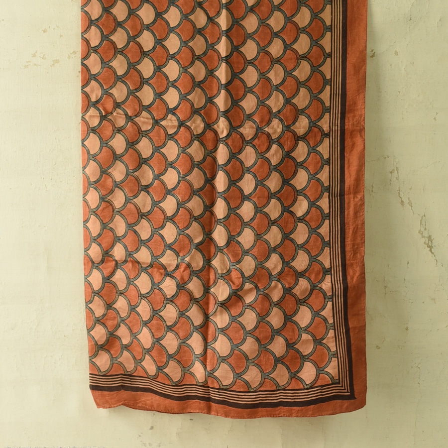 shop Hand Block Printed - Ajrakh Silk Brown Scarf