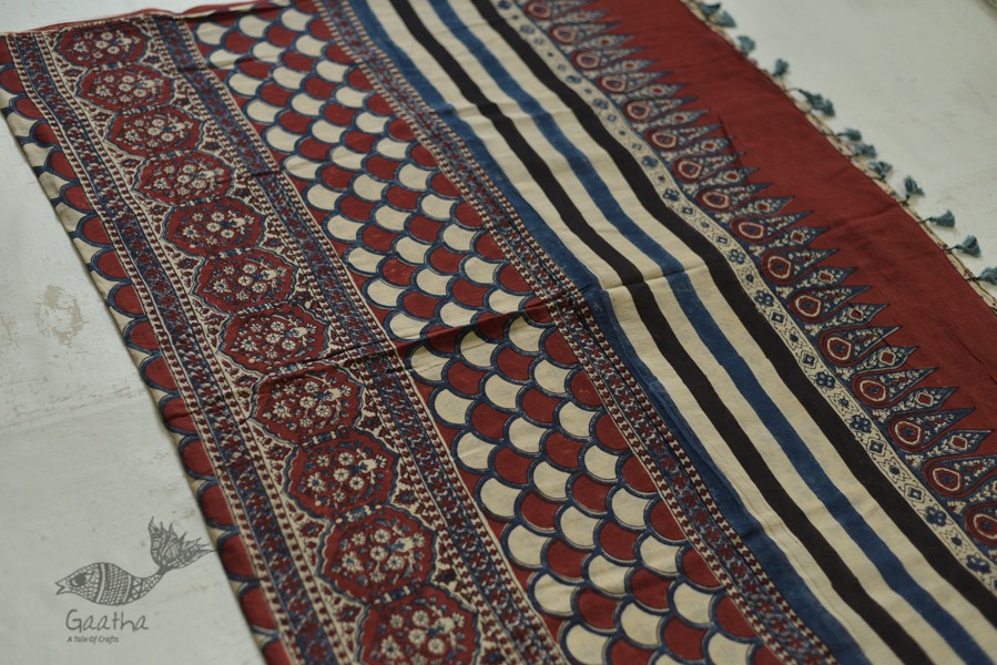 ajrakh printed mulmul cotton saree