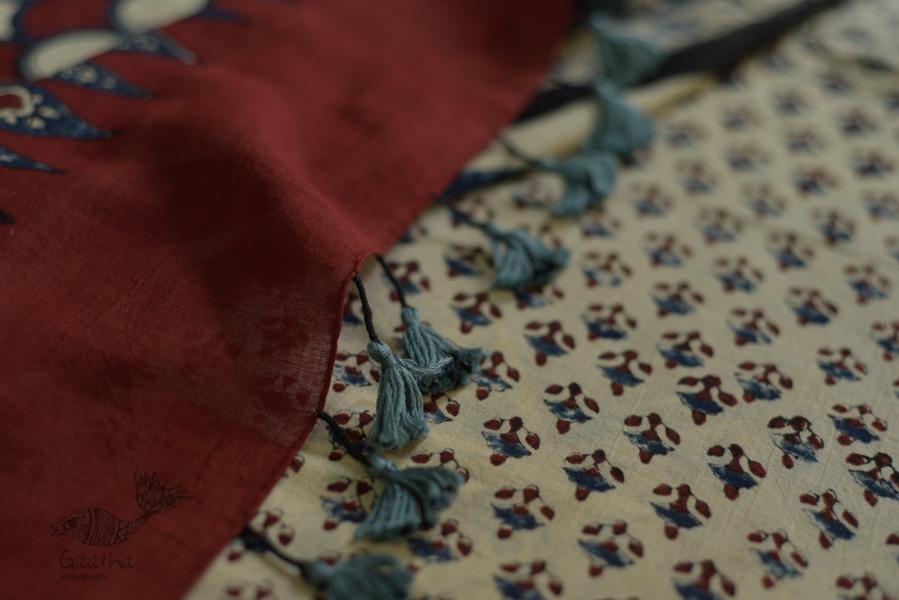 ajrakh printed mulmul cotton saree