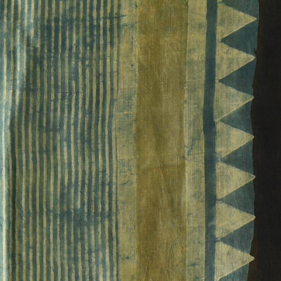 shop Hand Block Printed - Ajrakh Silk Scarf - Light Blue Strips