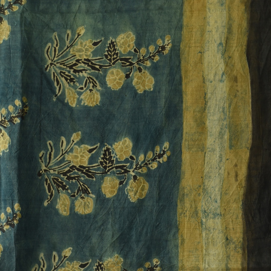 shop Hand Block Printed - Square Ajrakh Silk Blue Scarf 