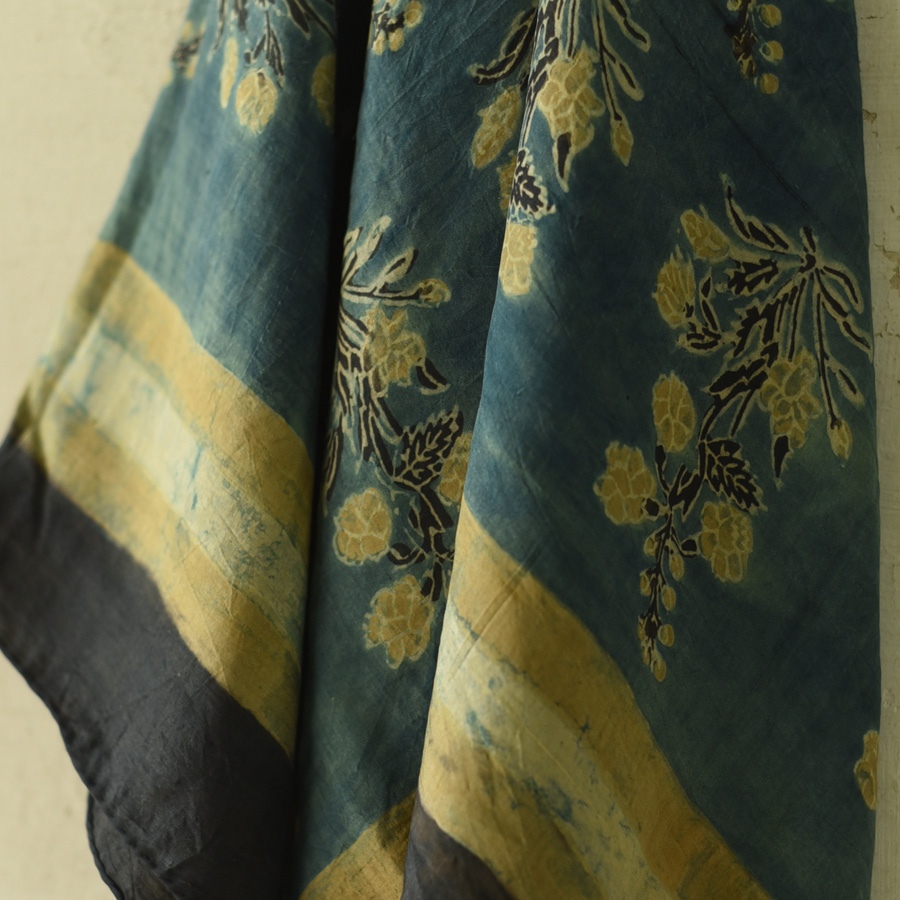 shop Hand Block Printed - Square Ajrakh Silk Blue Scarf 