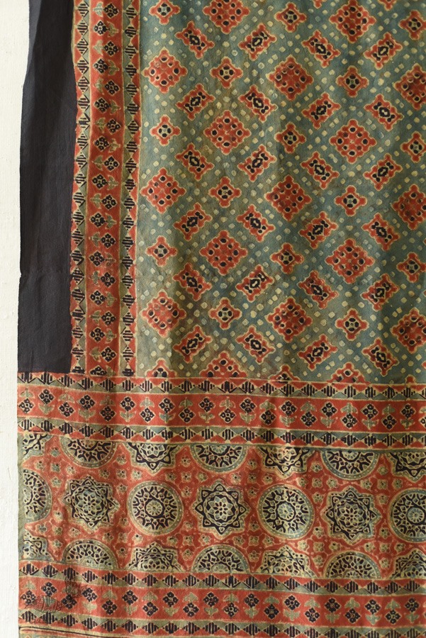 buy Ajrakh Mulberry Silk Dupatta ~ Natural Dyed