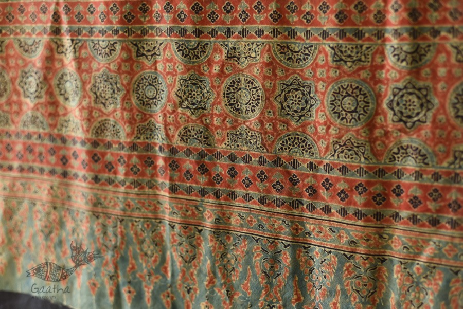 buy Ajrakh Mulberry Silk Dupatta ~ Natural Dyed