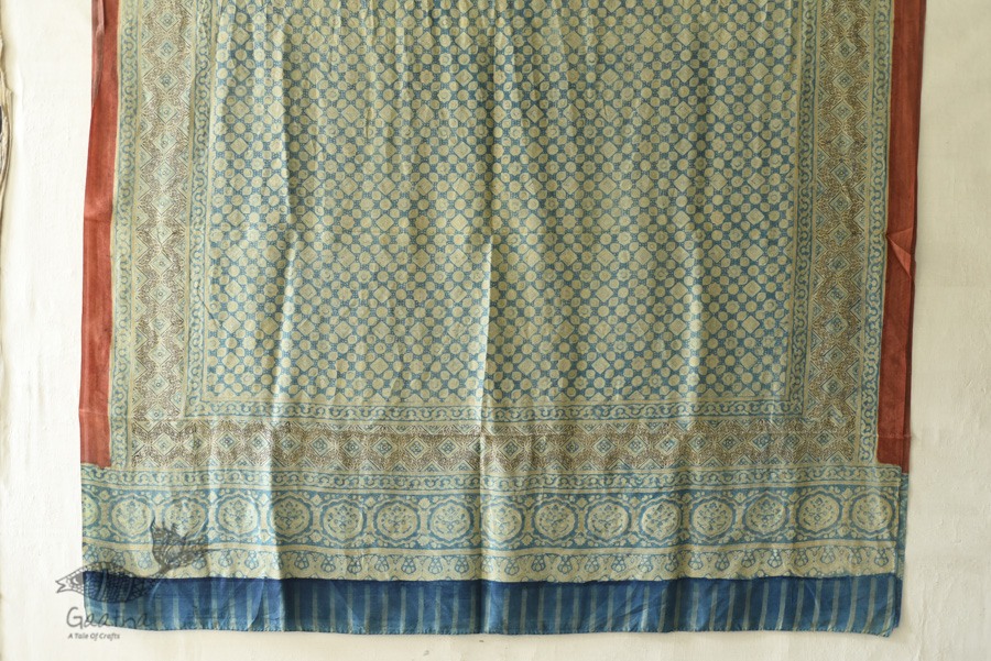 buy Ajrakh Mulberry Silk Dupatta ~ Natural Dyed