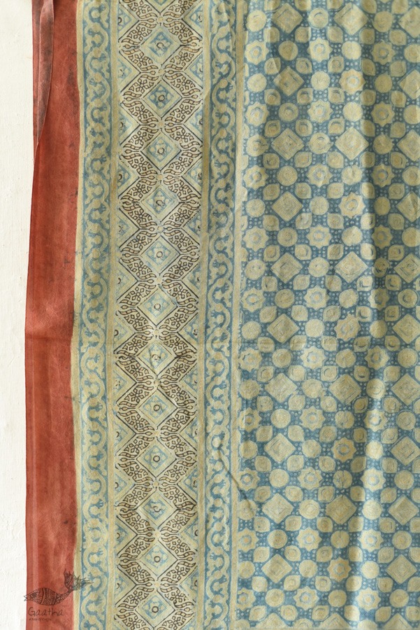 buy Ajrakh Mulberry Silk Dupatta ~ Natural Dyed