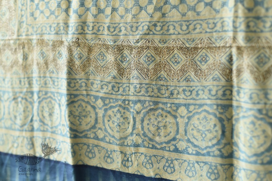 buy Ajrakh Mulberry Silk Dupatta ~ Natural Dyed