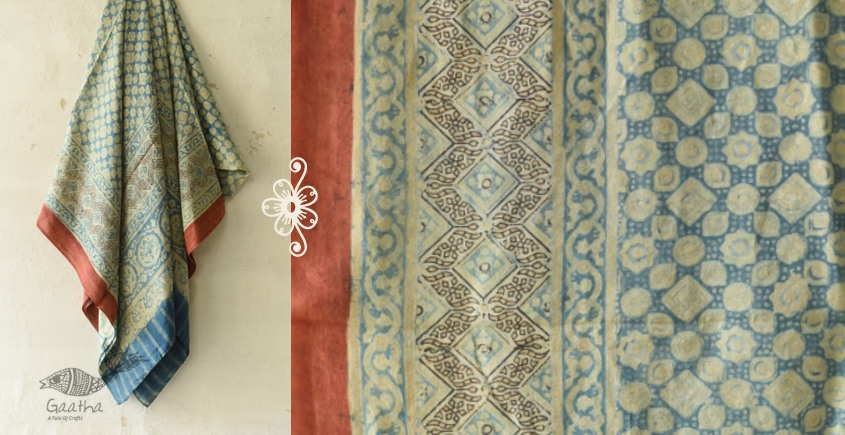 buy Ajrakh Mulberry Silk Dupatta ~ Natural Dyed