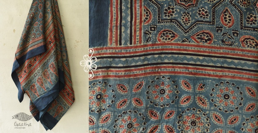 buy Ajrakh Block Printed Mulberry Silk Dupatta