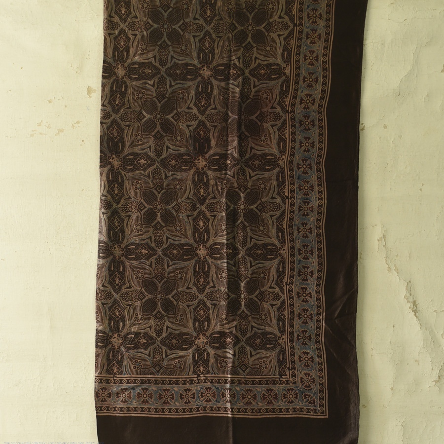 shop Hand Block Printed - Ajrakh Silk Black Scarf
