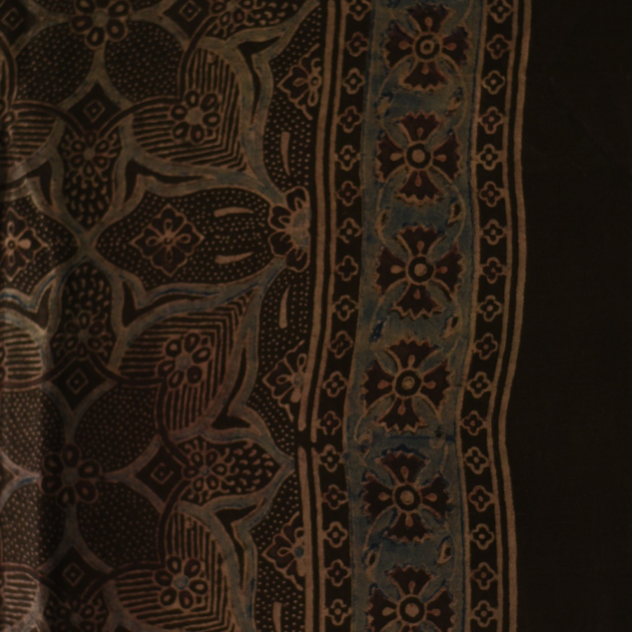 shop Hand Block Printed - Ajrakh Silk Black Scarf