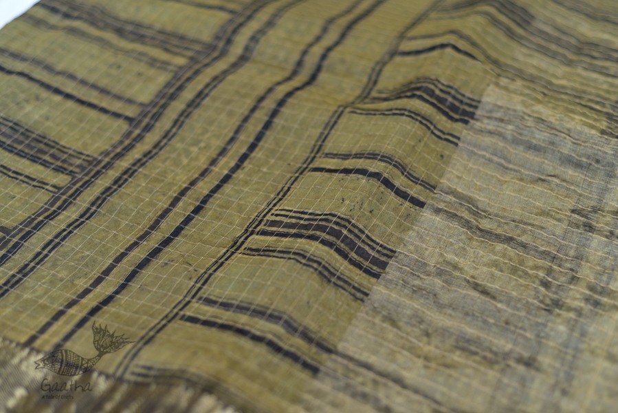 Organza ajrakh printed saree with zari border