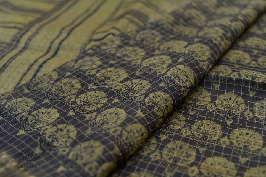 Organza ajrakh printed saree with zari border