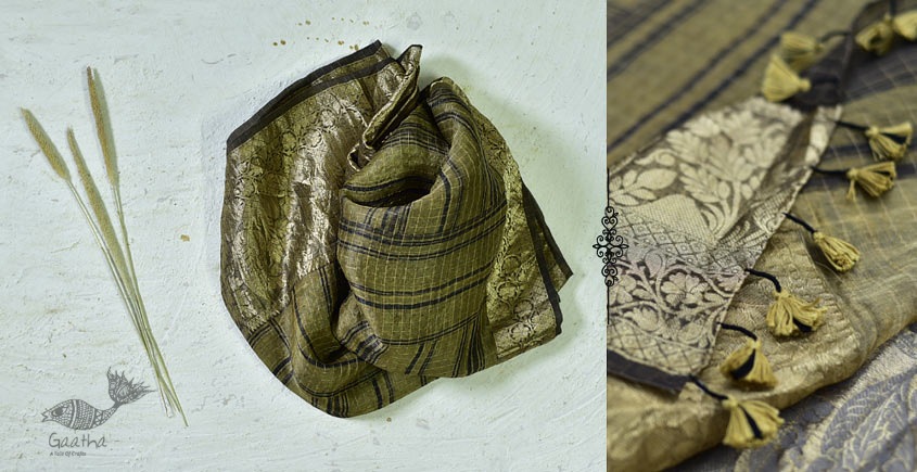 Organza ajrakh printed saree with zari border