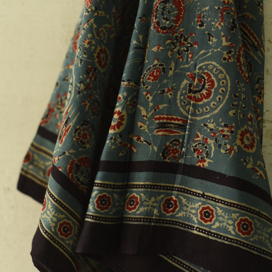 shop Hand Block Printed - Ajrakh Silk Scarf Flower Motif