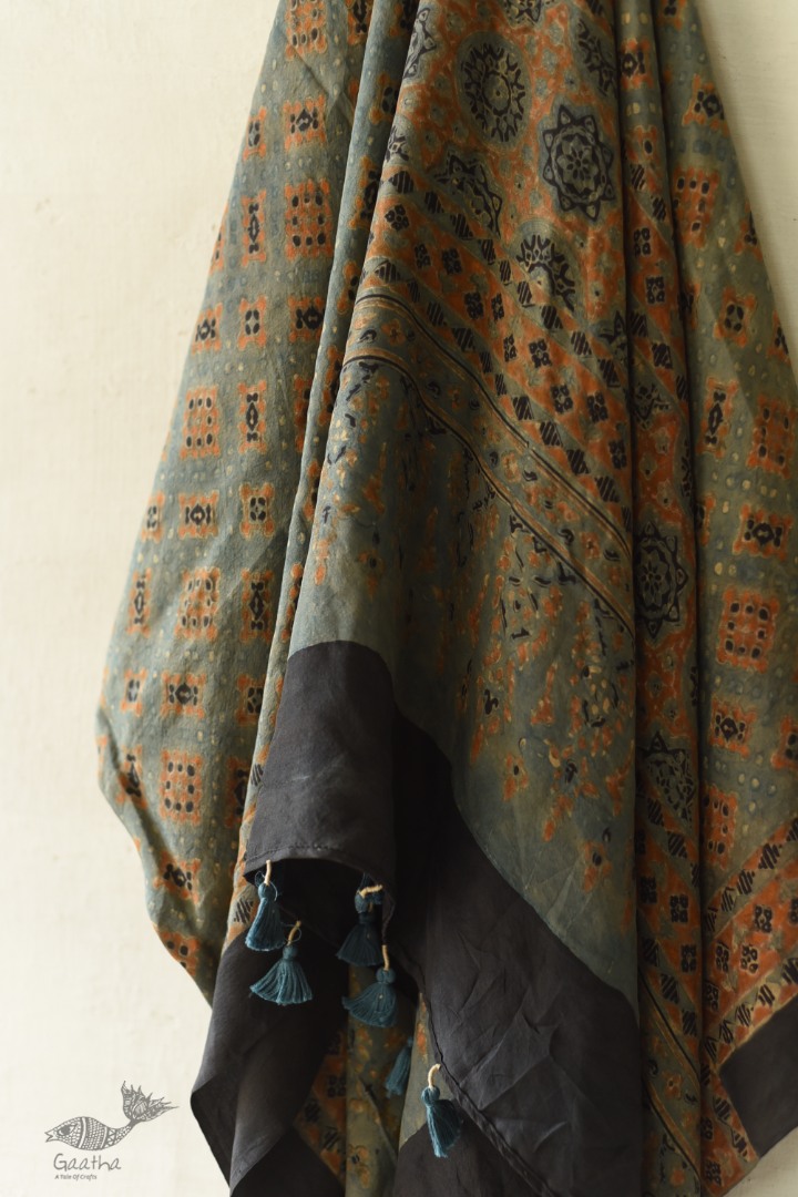 buy Ajrakh Mulberry Silk Dupatta