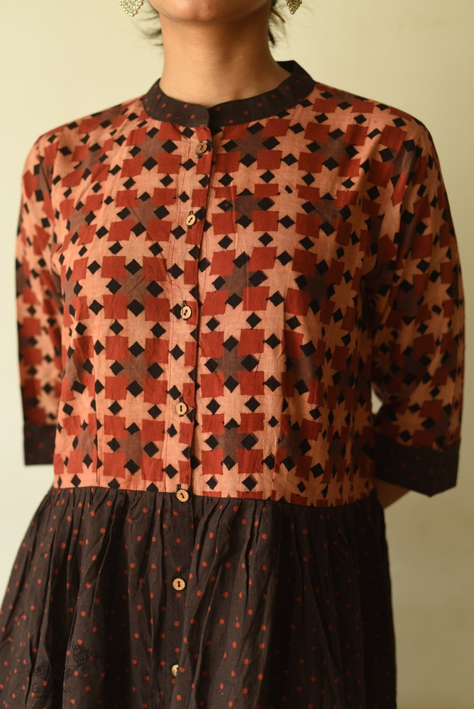 shop Designer Brown Doted Cotton Dress