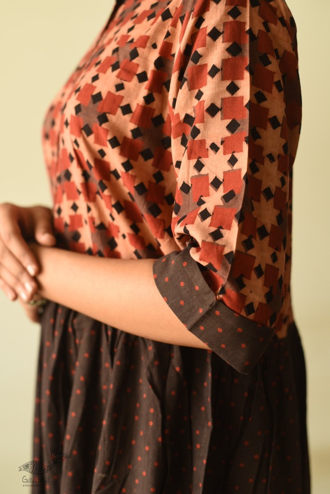 shop Designer Brown Doted Cotton Dress
