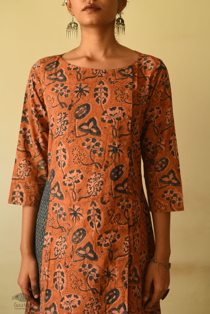 shop Ajrakh hand Block Printed Cotton brown Dress