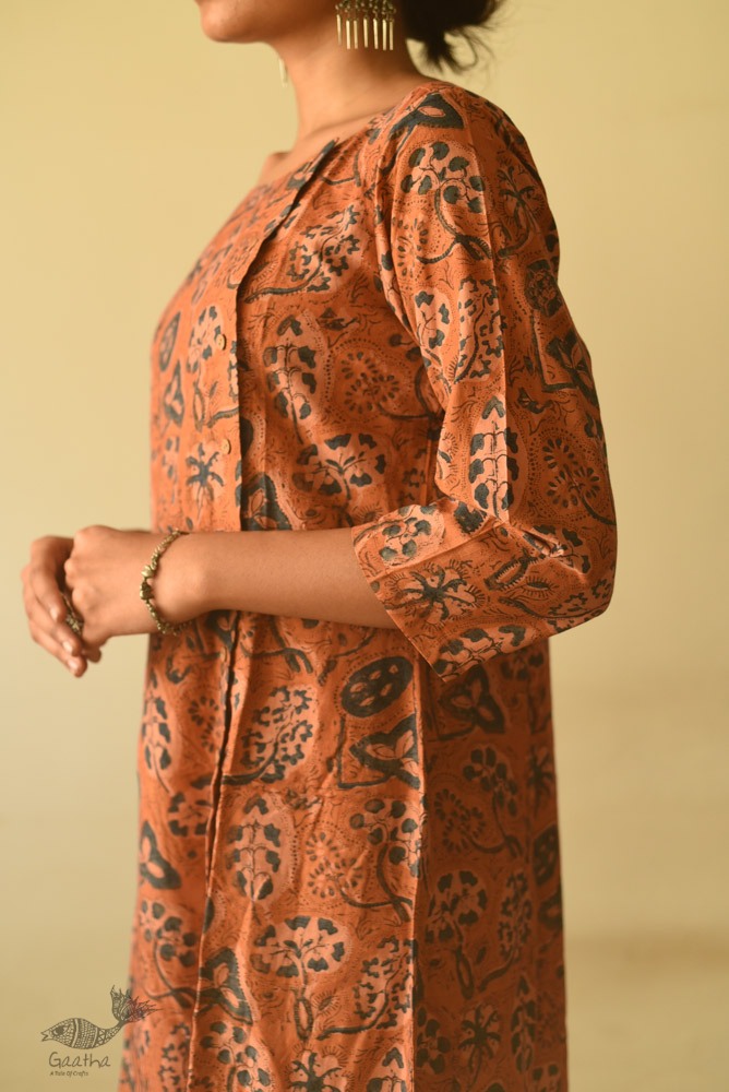 shop Ajrakh hand Block Printed Cotton brown Dress