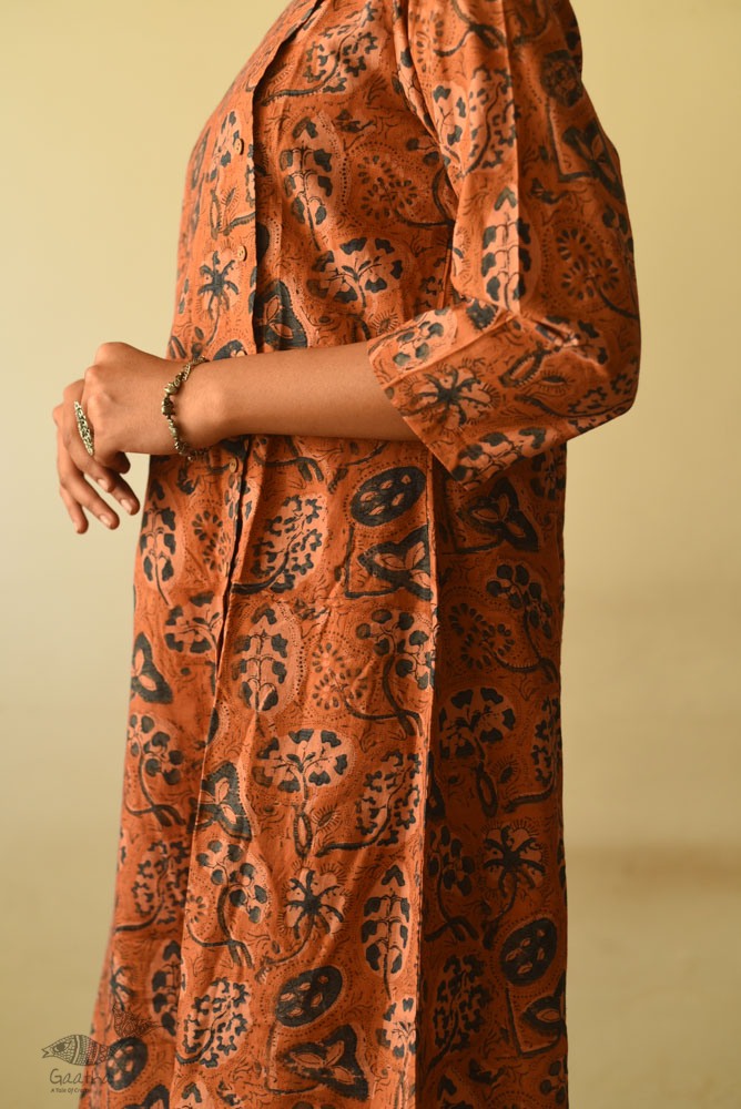 shop Ajrakh hand Block Printed Cotton brown Dress