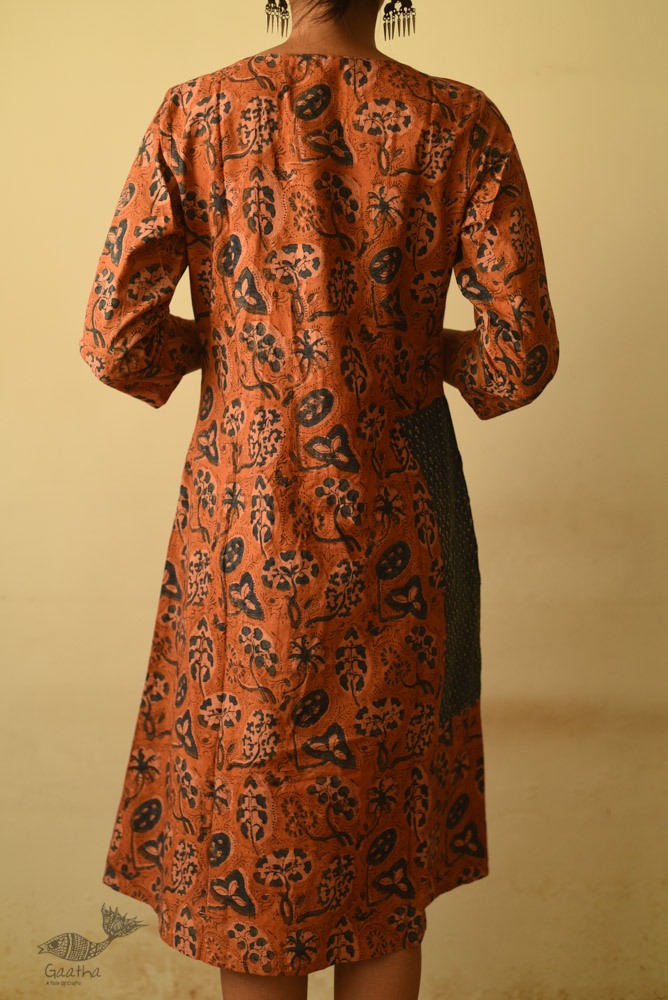 shop Ajrakh hand Block Printed Cotton brown Dress