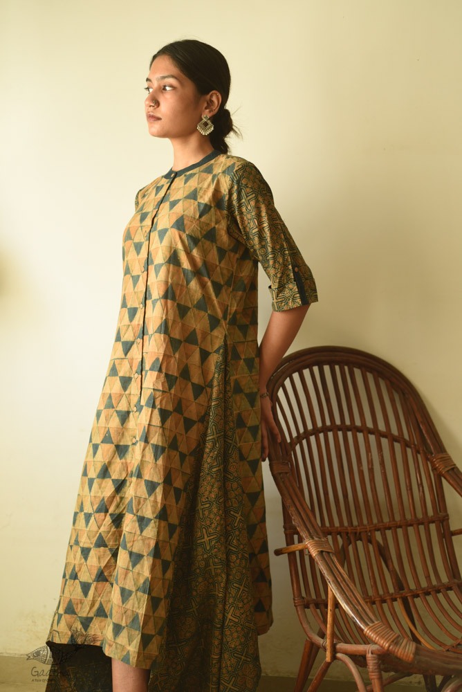 shop cotton a-line dress ajrakh printed