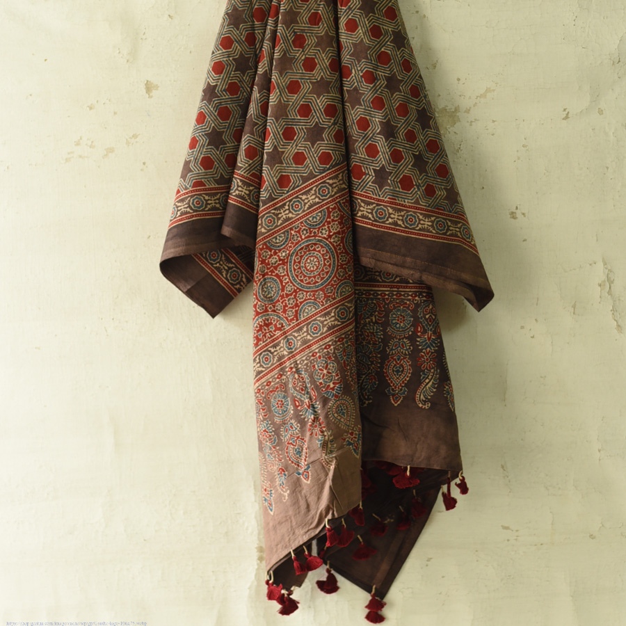 shop Ajrakh Block Printed Pure Cotton Dupatta 31