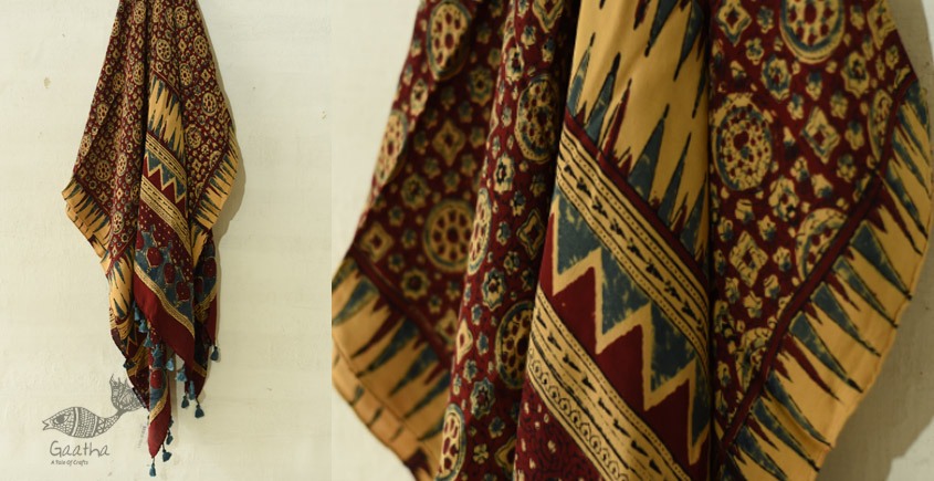 buy Ajrakh Printed Crape Dupatta