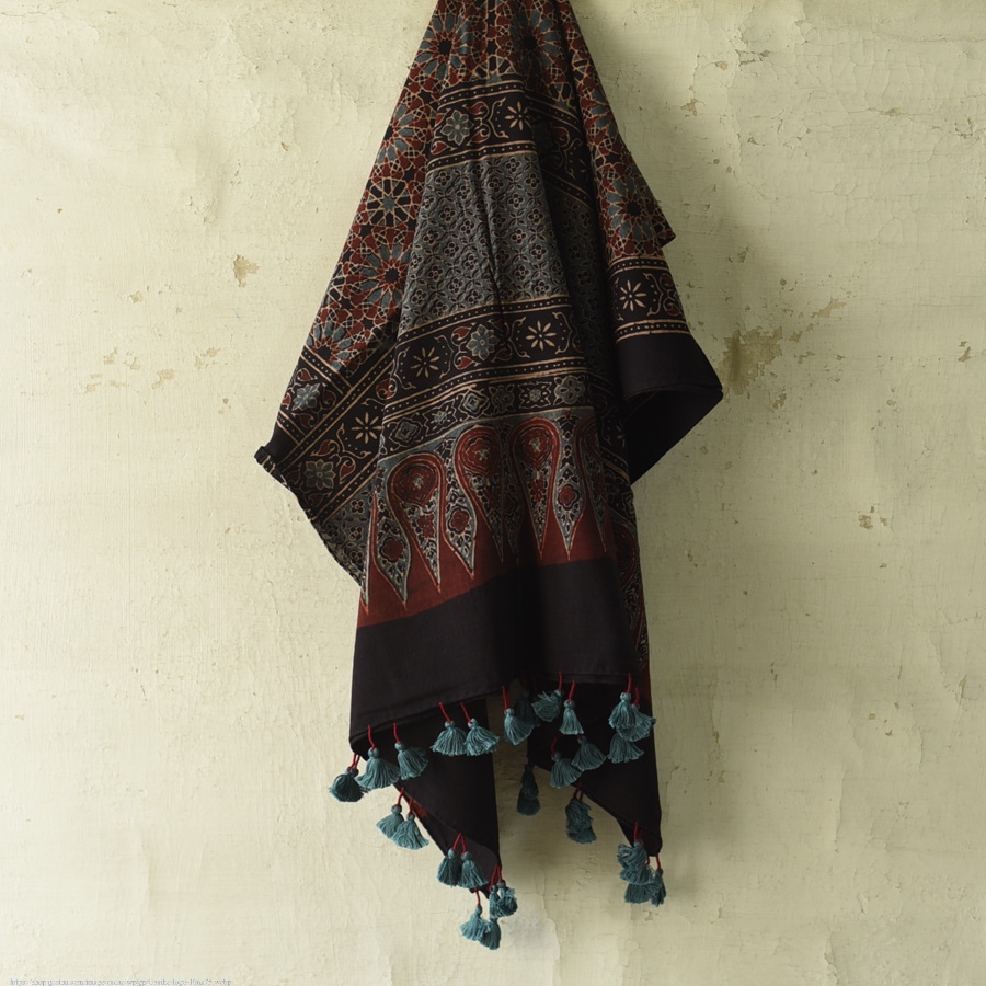 shop Ajrakh Block Printed Pure Cotton Dupatta 47
