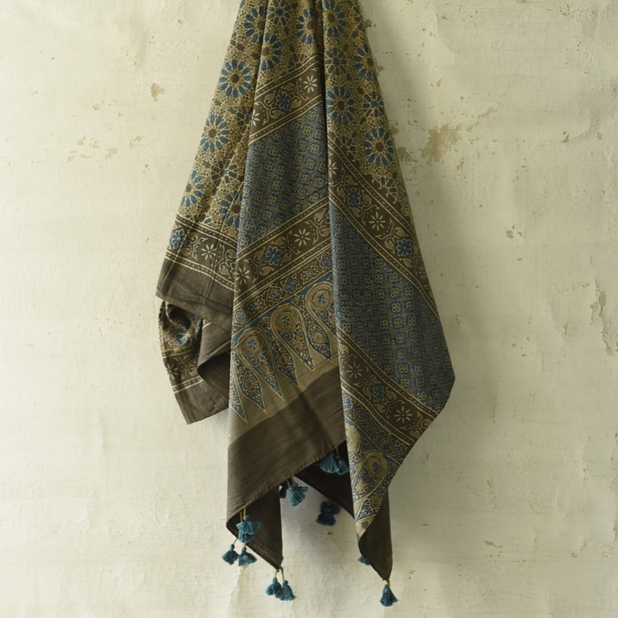shop Ajrakh Block Printed Pure Cotton Dupatta 52