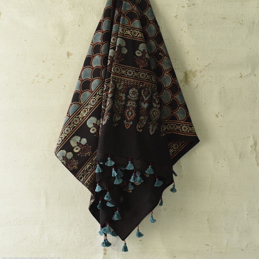 shop Ajrakh Block Printed Pure Cotton Dupatta 55
