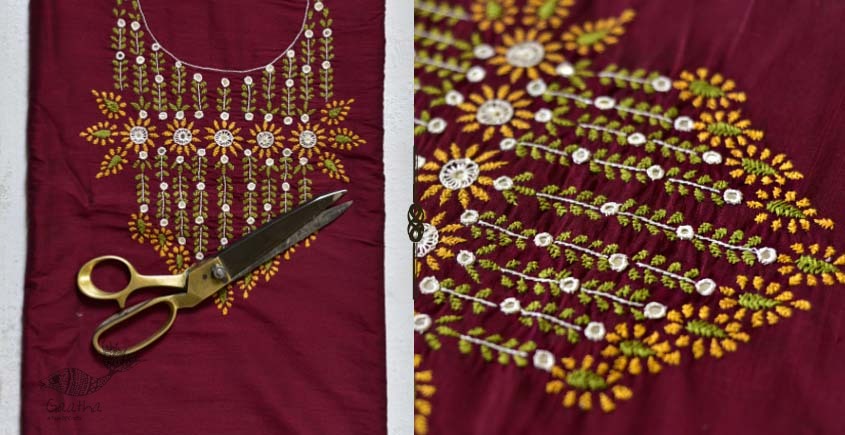 Buy Hand Embroidered Cotton Kurti Fabric with aary work south cotton