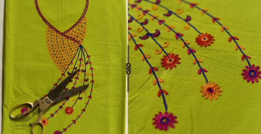 Buy Hand Embroidered Cotton Kurti Fabric with yok gamthi cotton