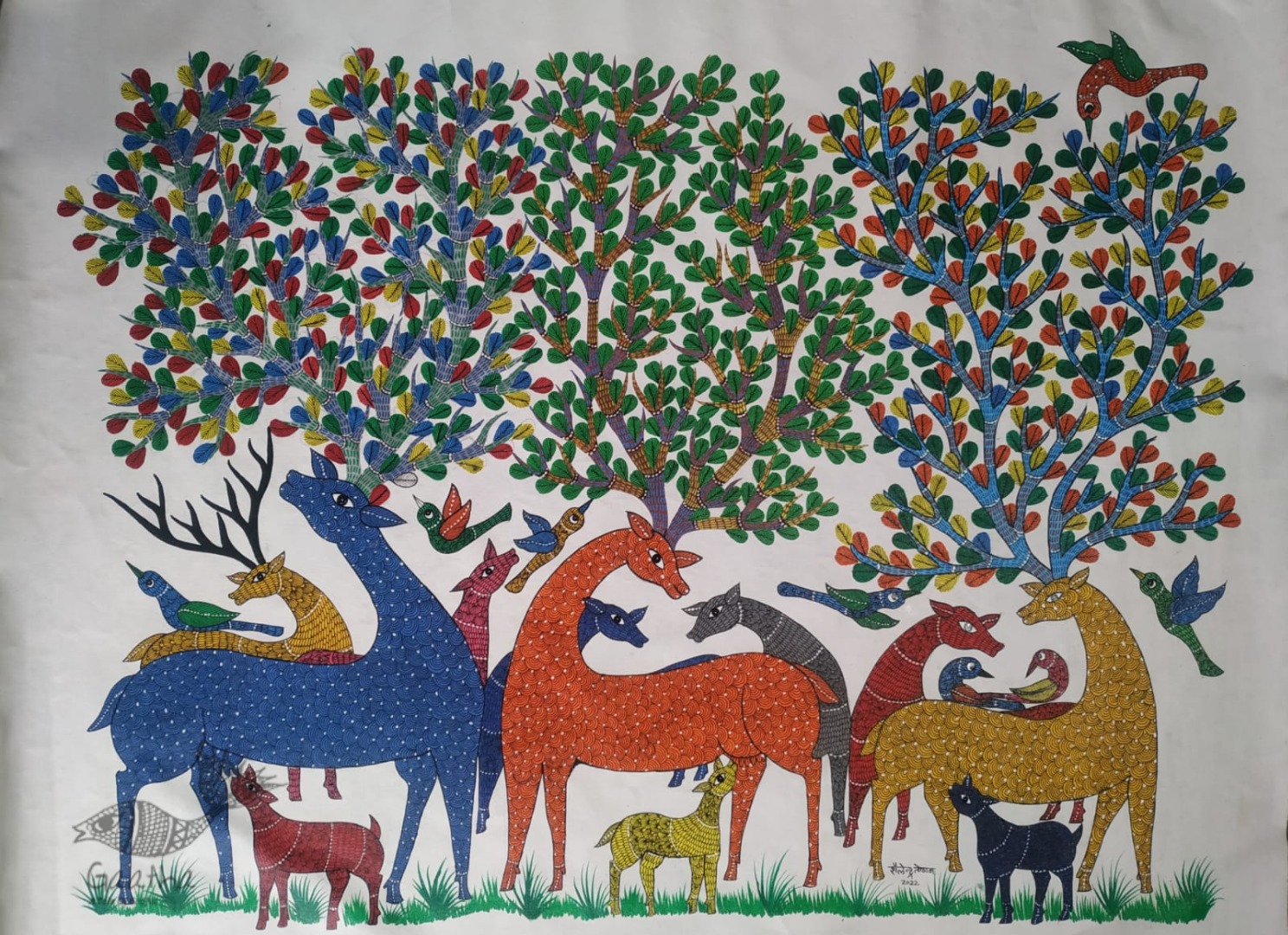 Buy Gond Painting - indian art Deer Family