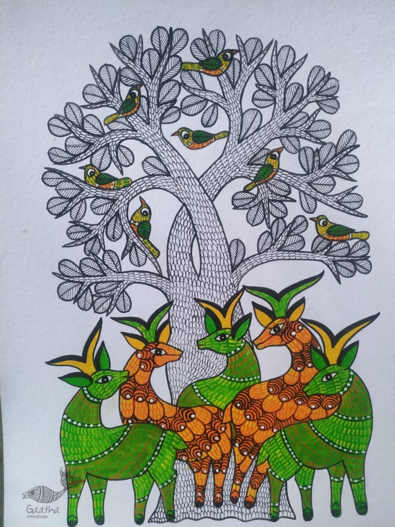 Buy Hand Painted Gond Painting - deer