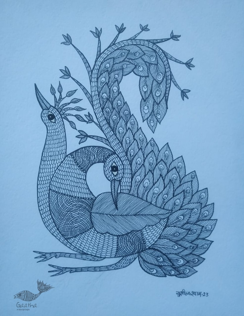 Buy Hand Painted Gond Peacock Painting