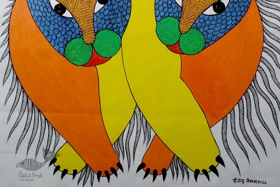 Buy Hand Painted Gond  Painting - Three Tigers