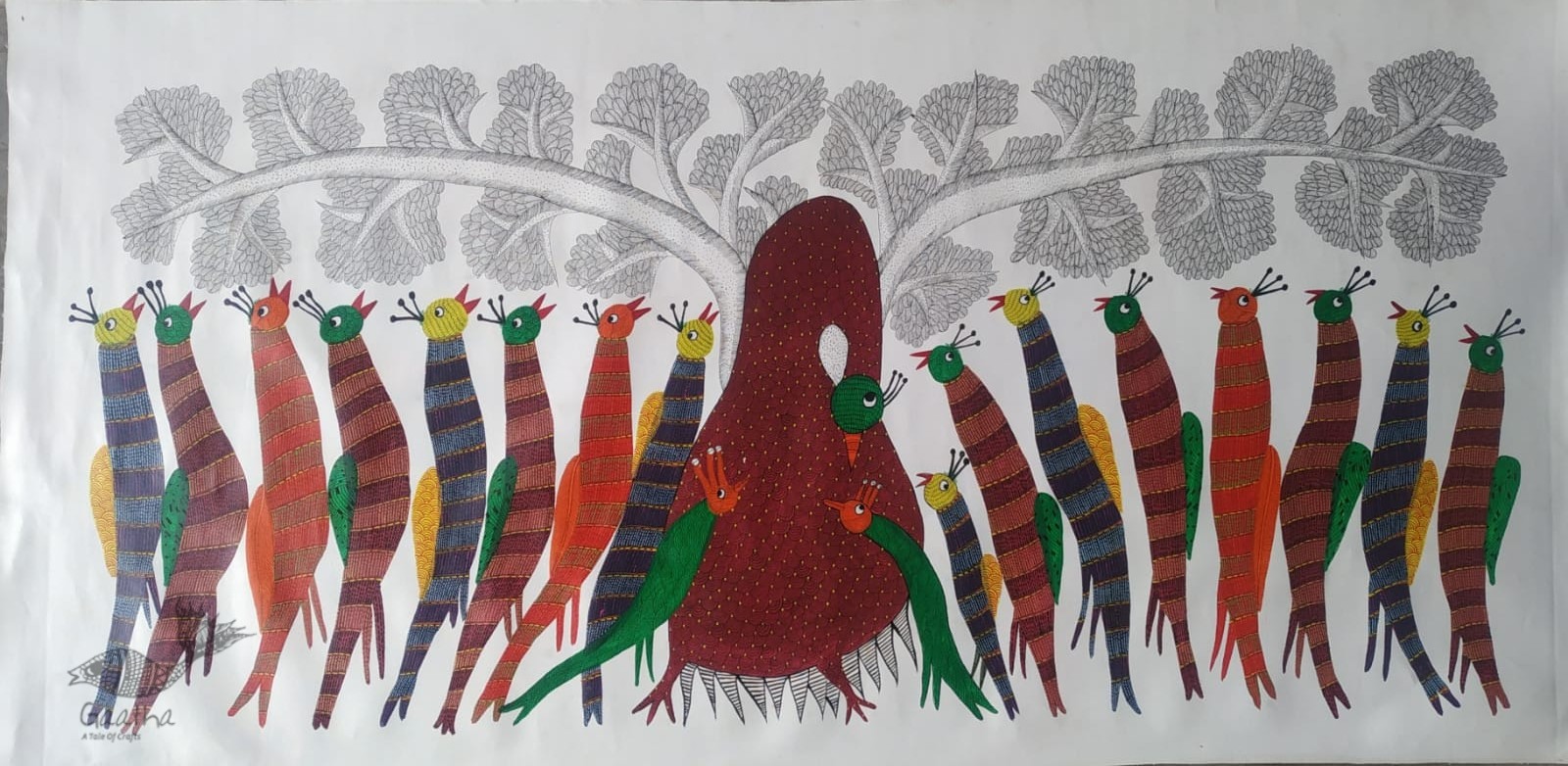 Buy Canvas Gond Painting - birds on indian art