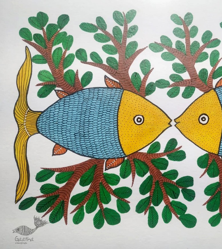 Gond Painting - indian art Fishes 