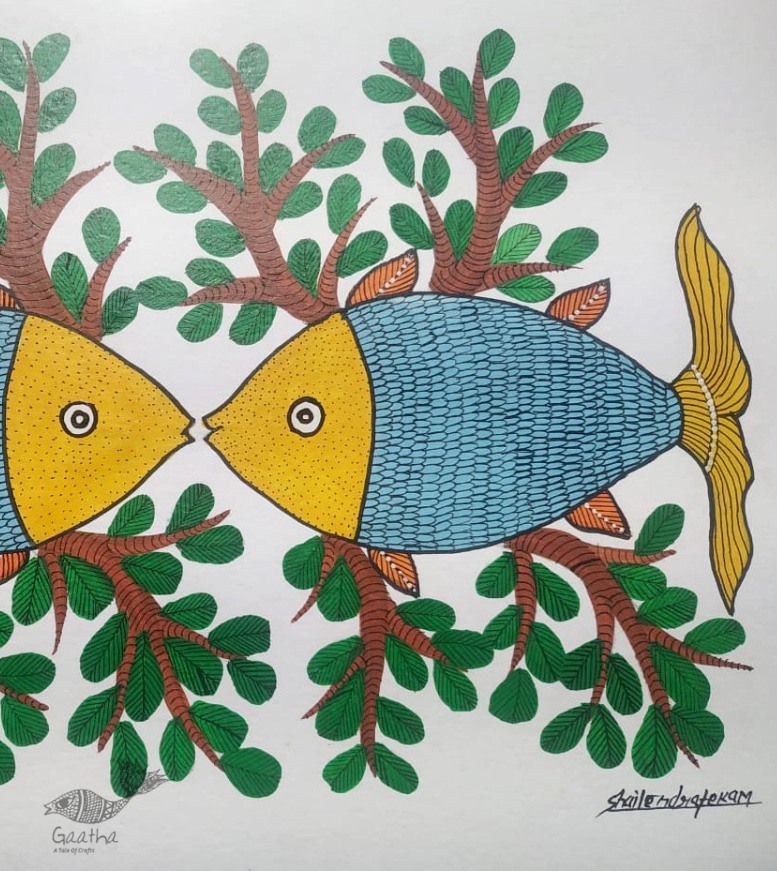 Gond Painting - indian art Fishes 