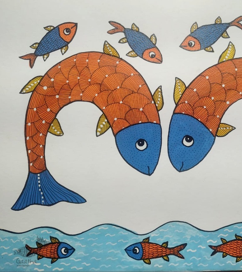 Gond Painting - indian art  Fish Pond