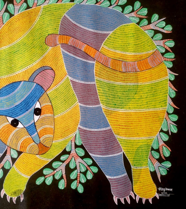 Gond Painting - indian art Wild Cat