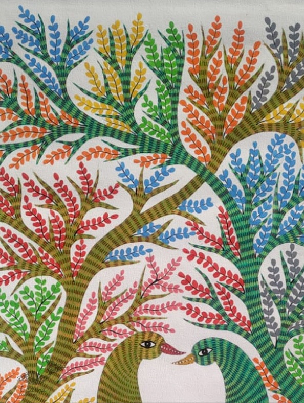 Gond Painting - indian art Peahen & Peacock