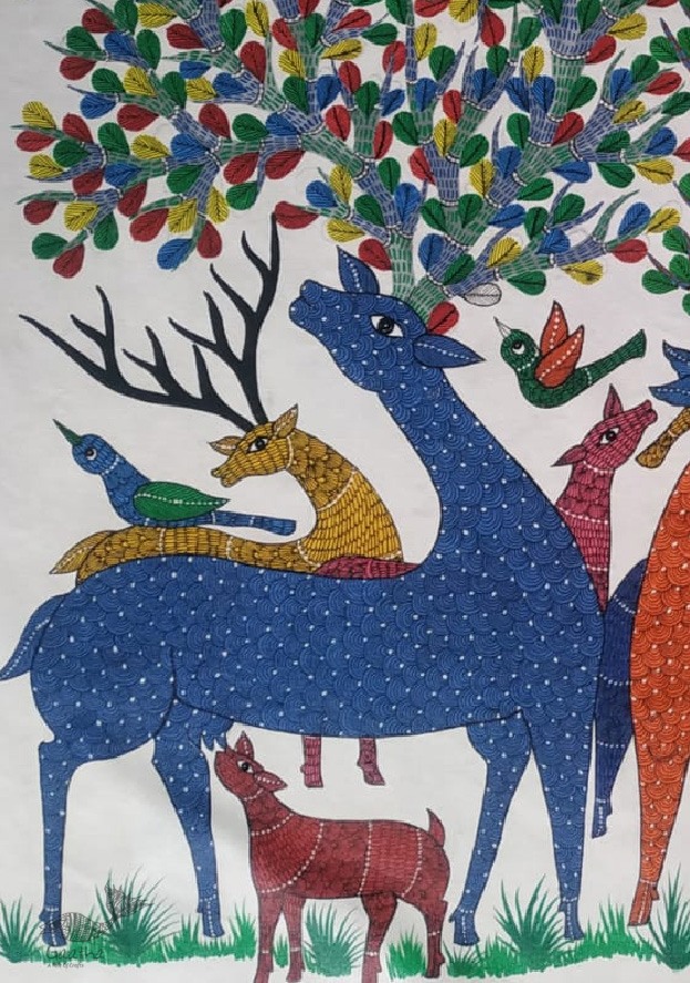 Buy Gond Painting - indian art Deer Family