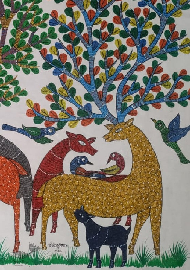 Buy Gond Painting - indian art Deer Family