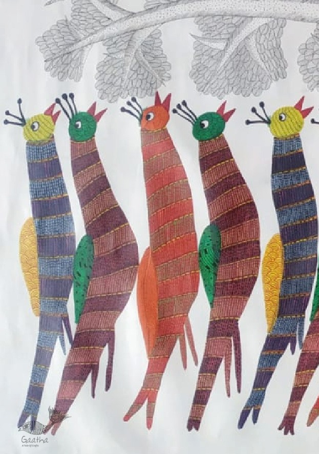 Buy Canvas Gond Painting - birds on indian art