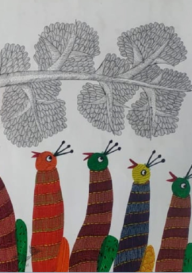 Buy Canvas Gond Painting - birds on indian art